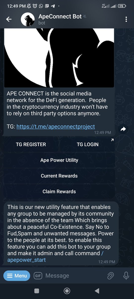 ApeConnect bot new utililty is live. Bringing an end to fud/spam in Telegram communities by the community. Social media, global Revenue and Ape power utility all in one bot.
@GodReviews_ @DoxxedChannel @ObitoCrypt0 @sirmapy