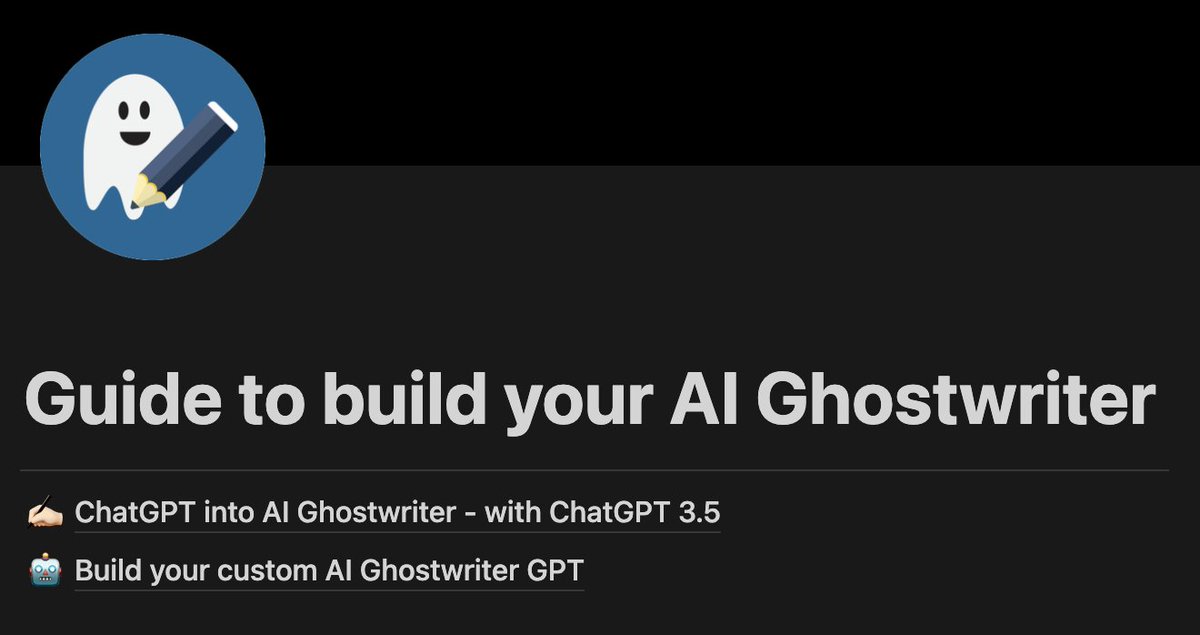 How to build your Personal AI Ghostwriter for FREE

Using ChatGPT. 

I have created a step by step guide on how to do it.  

(Its Free) for 24hr.  

If you want it:  

• Follow me <a href="/Darosham_/">Darosham</a> (so I can DM you) 
• Subscribe: theaiscroll.beehiiv.com/subscribe
• Like, Retweet then Comment