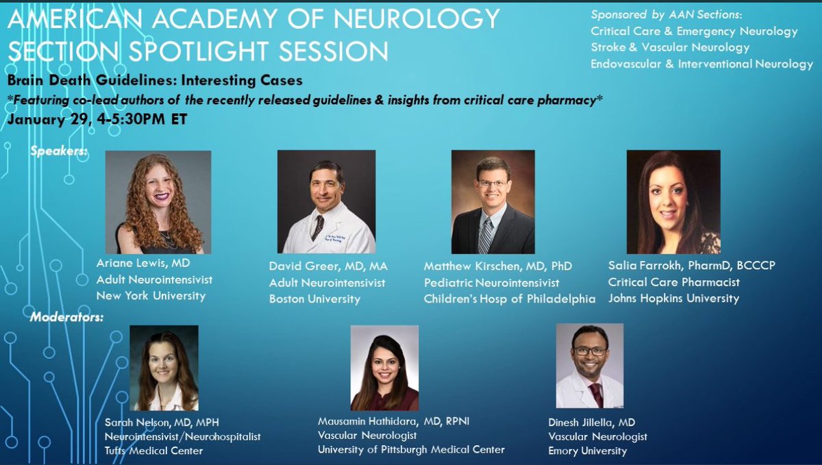 Don’t miss discussion on recently UPDATED Brain Death Guidelines with co-lead authors @ 29th Jan 4:00 pm ET Click the link 👇🏽to register aan.zoom.us/meeting/regist… @AANmember @PittNeurology @PittStroke @StrokeMiami @MiamiNeuroRes