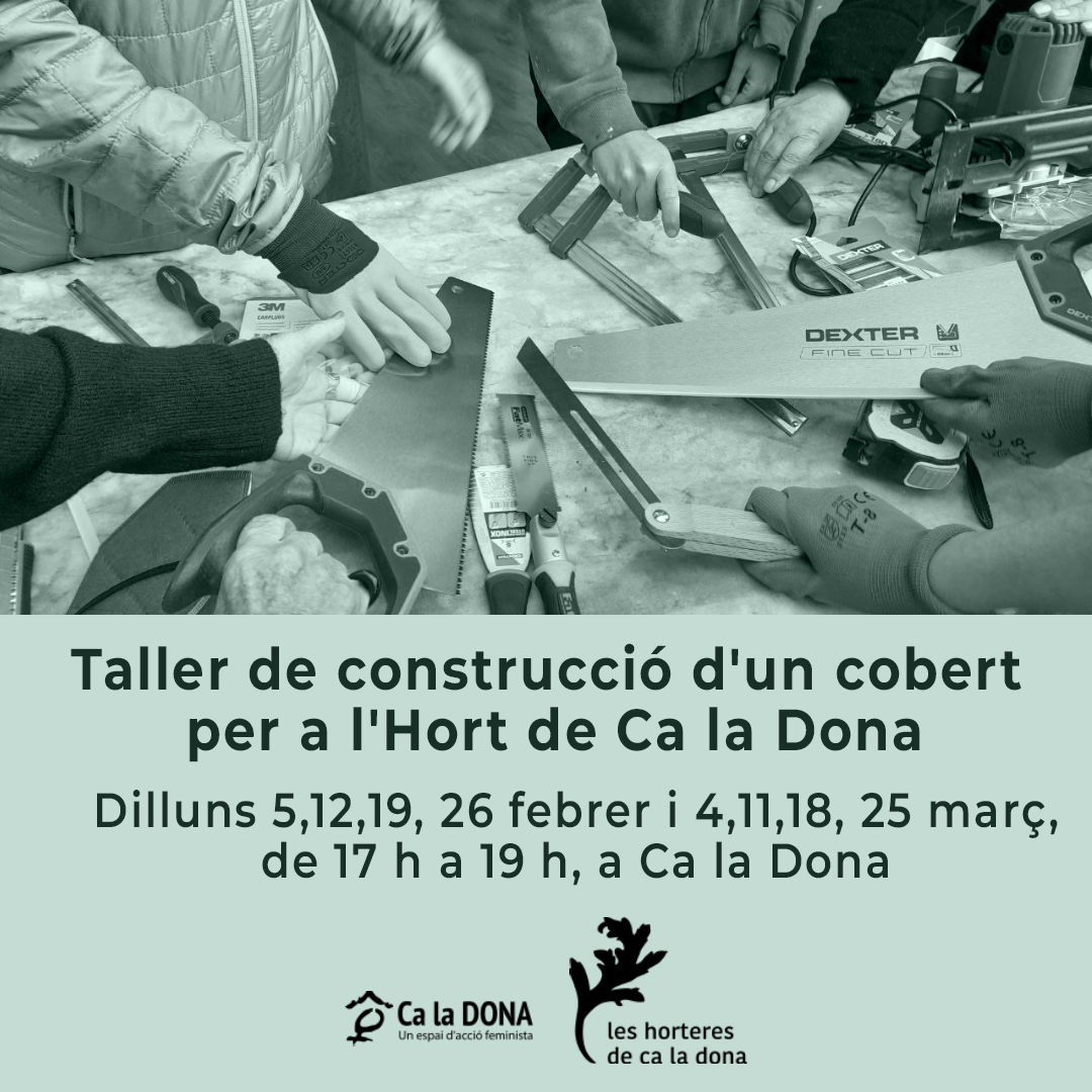 🟣INSCRIPCIONS OBERTES pel taller de construcció d'un cobert per a l'Hort de Ca la Dona, a partir de fusta recuperada! 🔧Un nou taller que ens apropa a la fusteria a través de pràctiques transfeministes 🗓️Dilluns, del 5/2 al 25/3, 17h-19h 🔗Inscripcions caladona.org/agenda-caladon…