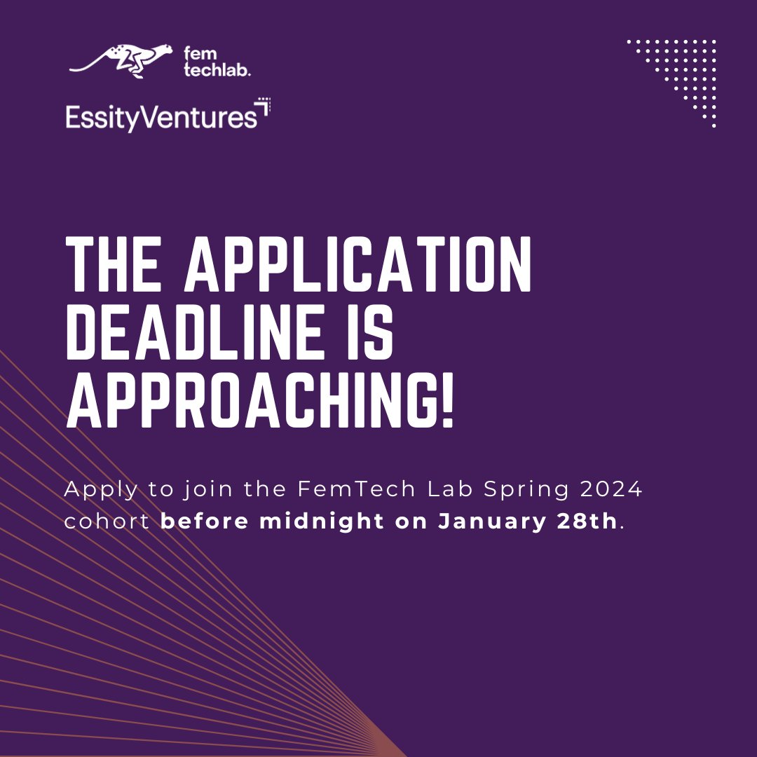 FemtechLab's tweet image. Calling all ambitious #femtech founders, have we received your application for the FemTech Lab Spring 2024 cohort?
⏰ The deadline is less than a week away. Don't miss out! femtechlab.com