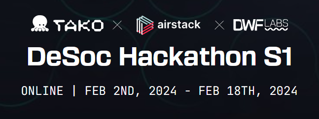 We are very excited to partner with <a href="/airstack_xyz/">Airstack</a> &amp; <a href="/DWFLabs/">DWF Labs</a>  for the very first season of DeSoc Hackathon 🔥

Join us for a fully online hackathon, diving deep into Web3 Social.

Our mission? Unite a vibrant community through innovation and progress in the social ecosystem 💡🚀