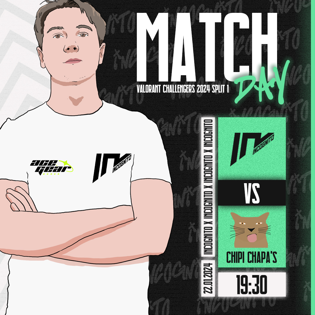 Czas na pierwsze punkty w lidze! 😎 🕖 19:30 CET 🆚 @ChipiChapasVLR 🏆 @valleague_east 📺 ttv/valorantleague_east #GOINCOGNITO #INCLIFE