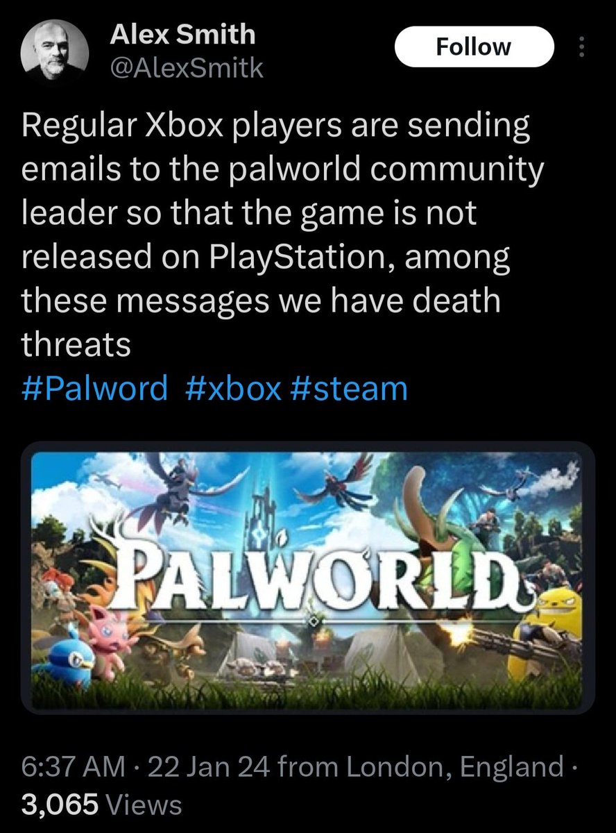 AnchormanV2's tweet image. Behold, the biggest liar yet

That doesn't even make sense and doesn't follow with the proven track records. Why would Xbox guys make death threats when they are too busy playing Palworld? We have actual cases of PS extremists who HAVE made death threats numerous times though