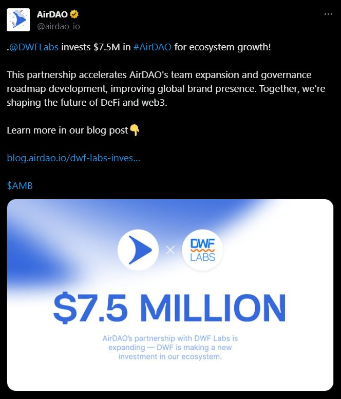 Today will be a huge day for $AMB | <a href="/airdao_io/">amber</a>  🤝

Uniswap listing in few mins and already listed in various T1 CEXs like Binance, KuCoin, Gateio, MEXC, etc.

I'm not fading DWF and their $7.5 million investment for $AMB. 

Big brain play still being overlooked by Big KOLs.  🧠