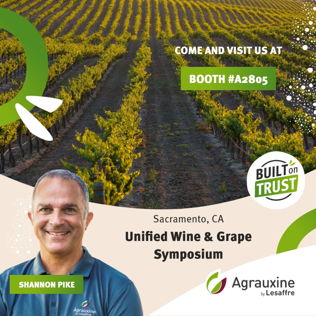 If you're attending <a href="/theunified/">Unified Symposium</a> this week in Sacramento (CA), make sure to stop by our booth to learn about our portfolio of yeast-based solutions designed to grow sustainable success in your vines. 
#AgrauxinebyLesaffre #Lesaffre #uwgs #unified #wineandgrapes #wineindustry
