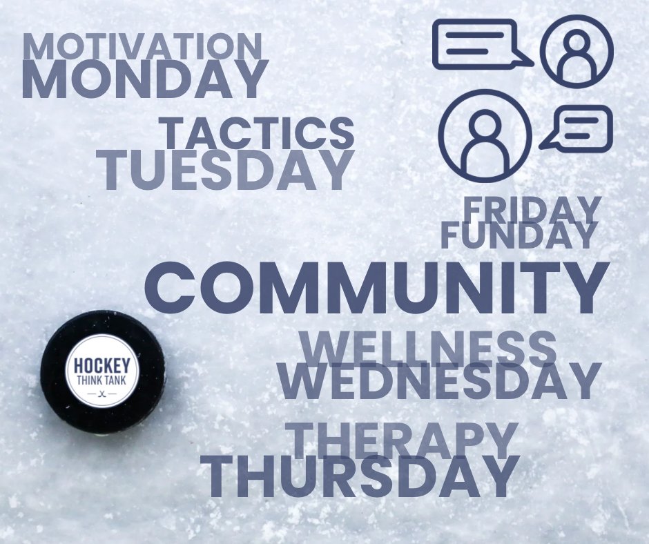 HockeyThinkTank's tweet photo. Hey Hockey Fam,

Today is the day we're finally ready to show you what we've been working on for the past few months. We think this is going to change the game. It's an...

ONLINE COMMUNITY!!

When I first started the Hockey Think Tank as a passion project years ago - this was the vision. I wanted to create a place where passionate hockey people could go to collaborate, share ideas, and get perspective on the game and their journey within it.

Our mission is to make the game better through education and inspiration. This community is going to do just that. Whether you are coach, parent, or even player, this will be an awesome, awesome place filled with passionate hockey people just like you.

Not only will you be able to interact and seek guidance from experienced people like Vechs, myself, and some of our friends, but you'll be able to share experiences and advice with other hockey coaches or parents that have walked in your shoes. It's all about making each other better and more informed.

As you can see from the graphic - every day will have a theme that we'll get the conversation started with.

Motivation Mondays - How to get the most out of ourselves and our teams

Tactics Tuesdays - Learn the in's and out's of hockey development, habits, structure, drills, etc...

Wellness Wednesdays - All about your physical and mental health

Therapy Thursdays - We'll present a topic we know people find hard to navigate in the hockey world and we'll all provide perspective on the journey

Friday Fundays - We will have fun prompts and discussion topics to increase our love for the game

This is a paid community, but by clicking the link and telling us of your interest, we are going to give you a MAJOR discount as a thank you for all your support for us.

So please click the link below to share with us that you are interested in gaining membership in our community. And if you think this will be great for someone you know, please share it with them too.

LET'S GOOOO!!

https://t.co/CG9B38Qiy8