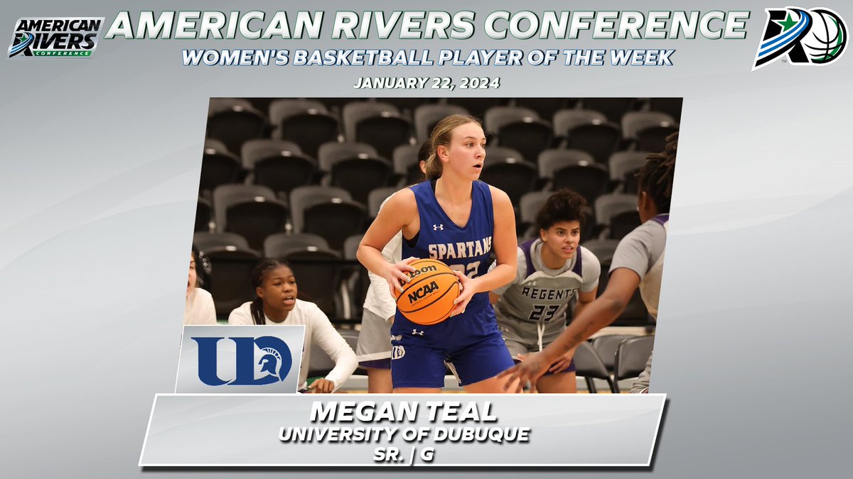 W🏀: <a href="/UD_WBB/">University of Dubuque Women's Basketball</a>'s Megan Teal led the Spartans to a 1-1 week, averaging 18.5ppg and 7.5rpg. Teal scored a season-high 26 points against No. 23-ranked Loras College.

#rollriversWBB | <a href="/UDubuqueSports/">University of Dubuque Spartans</a> 

📰: bit.ly/48NcRNd