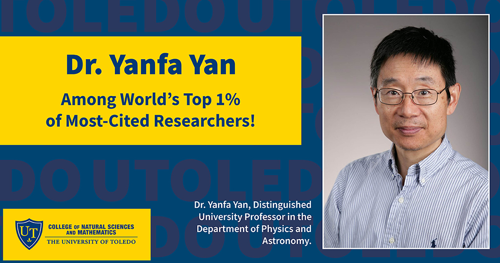 Dr. Yanfa Yan, Distinguished University Professor, Department of Physics and Astronomy &amp; <a href="/UT_PVIC/">PVIC@UT</a>, is one of two <a href="/UToledo/">The University of Toledo</a> researchers listed among Clarivate’s 2023 Highly Cited Researchers! 

#UToledo #UToledoRocketScience #SolarCells #ResearchExcellence bit.ly/491LUVU