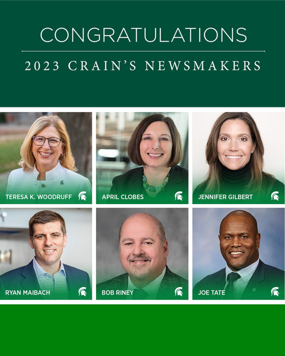 Big News! Our fellow Spartans and MSU Partners have been named Crain’s Newsmakers of the Year for 2023! Spread the word and share your congratulations on their remarkable contribution in the comments. More at go.msu.edu/9SC5 #SpartansWill