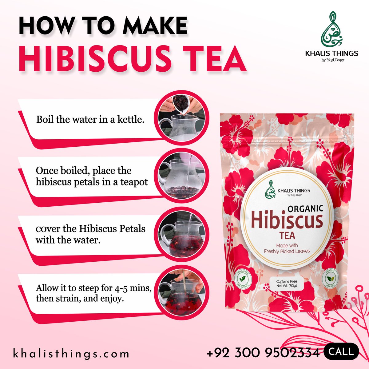 KhalisThings's tweet photo. Savor the simplicity of Organic Hibiscus Tea! 🌺

🌸Brew, strain, and enjoy a cup filled with antioxidants &amp; inflammation-fighting goodness

🌸Elevate your well-being sip by sip

Order now at [https://t.co/D2wjNa6CYm]! ☕️

 #hibiscustea #healthboost  #teatime #khalisthings https://t.co/pDf3iBjsv3