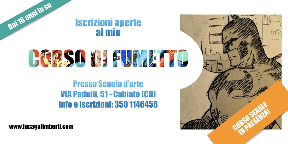 capogriso's tweet photo. Ciao! 
Volete carpire i segreti dei fumettisti e creare fantastiche tavole partendo dalla matita e arrivando all’inchiostro? 
Allora vi aspetto al mio corso in presenza alla @SCabiate 

#scuola #corso #disegno #fumetto #regalo https://t.co/FBGd7llv79