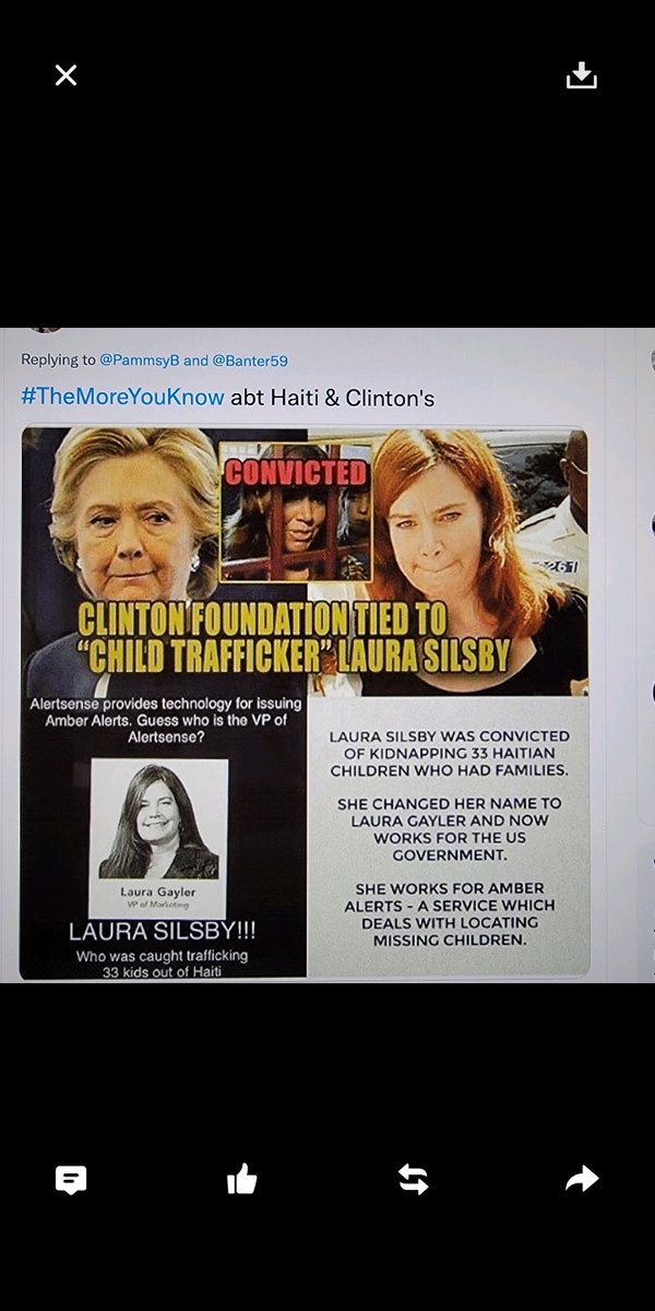 PatriotXV11's tweet photo. Cutting into your profits huh? Hitting you in the pocketbook? Say do you still stay in touch with Laura Silsby? You know the woman who went down after the Haiti earthquake and was found with 35 Haitian children who she said were orphaned. It turned out that was a lie - they all had parents - but she was actually trying to kidnap them - TRAFFIC them and she was arrested. Then your husband Bill flew down there immediately and bailed her out‼️ Why would he do that?‼️🤔
