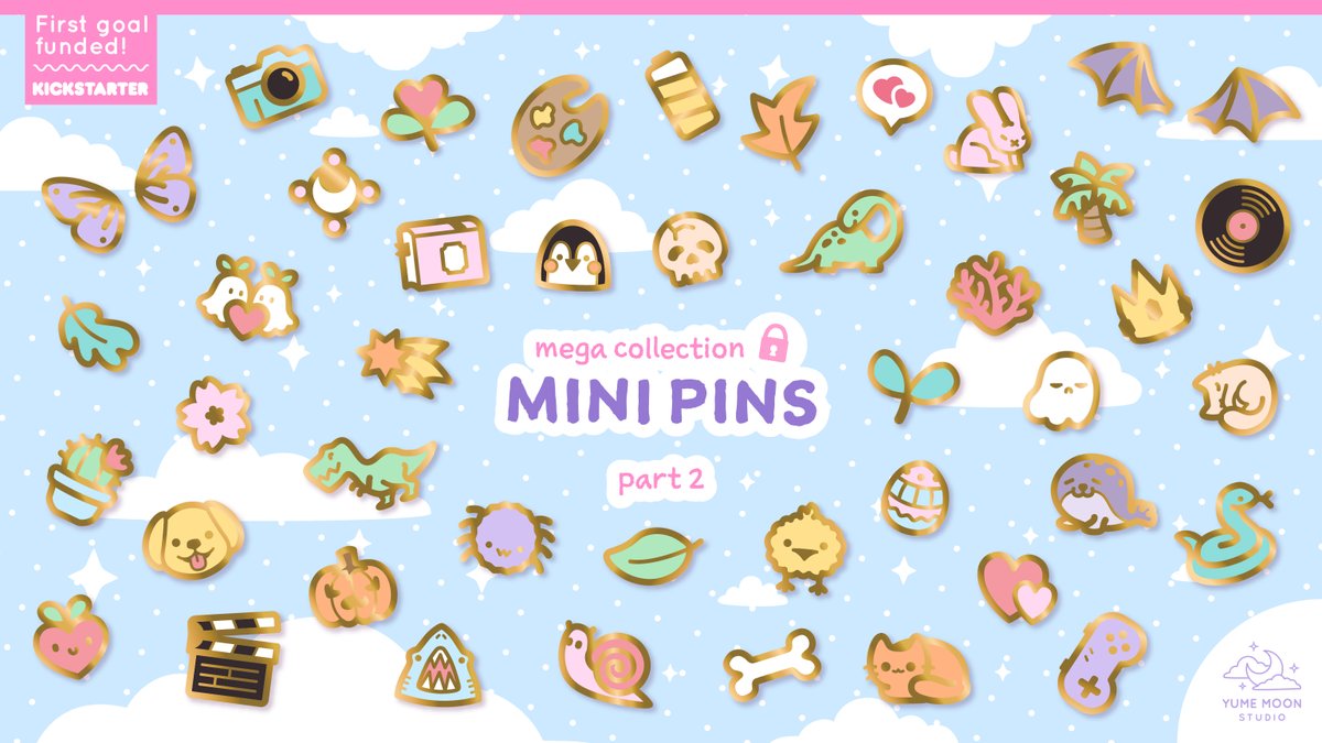 YumeMoonStudio's tweet photo. My new Mini Pins Kickstarter launched 1 hour ago and we already unlocked the base goal! If you want to pledge to this campaign, follow the link below, I created 45 new designs, I can't wait😍 https://t.co/LUAdJPLLG5