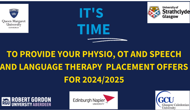 Calling all SLT's, OTs and Physios in NHS Scotland! Please look 👀out for coordinated placement offer requests from universities week beginning the 29th January.  Watch this short video to find out more!  vimeo.com/904408740#t=0