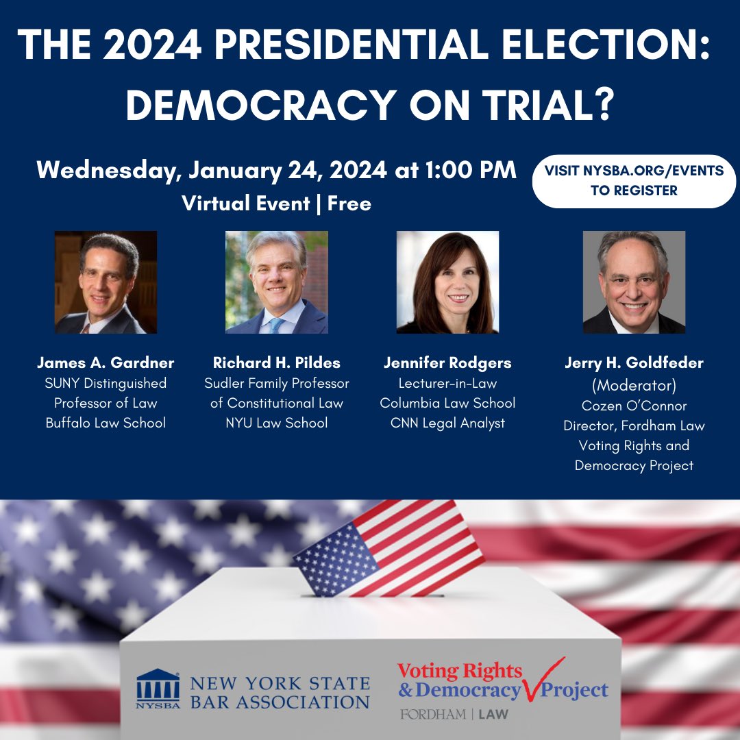 Join me and this distinguished group for a conversation this Wednesday about legal issues raised by the 2024 election. ⁦@NYSBA⁩