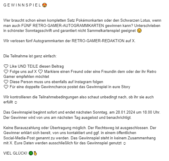 RetroGamer_de's tweet photo. Wir verlosen fünf Autogrammkarten der RETRO-GAMER-REDAKTION

Teilnahme: Beitrag LIKEN, TEILEN, FREUND MARKIEREN UND UNS FOLGEN!

BIS 28.01.24 um 18 Uhr. Rest: Bild

#gewinnspiel #gewinnen #verlosung #giveaway #retrogamer #magazin #lesen #reading #retro #retrogames #print #gaming https://t.co/ei9B948Cnp