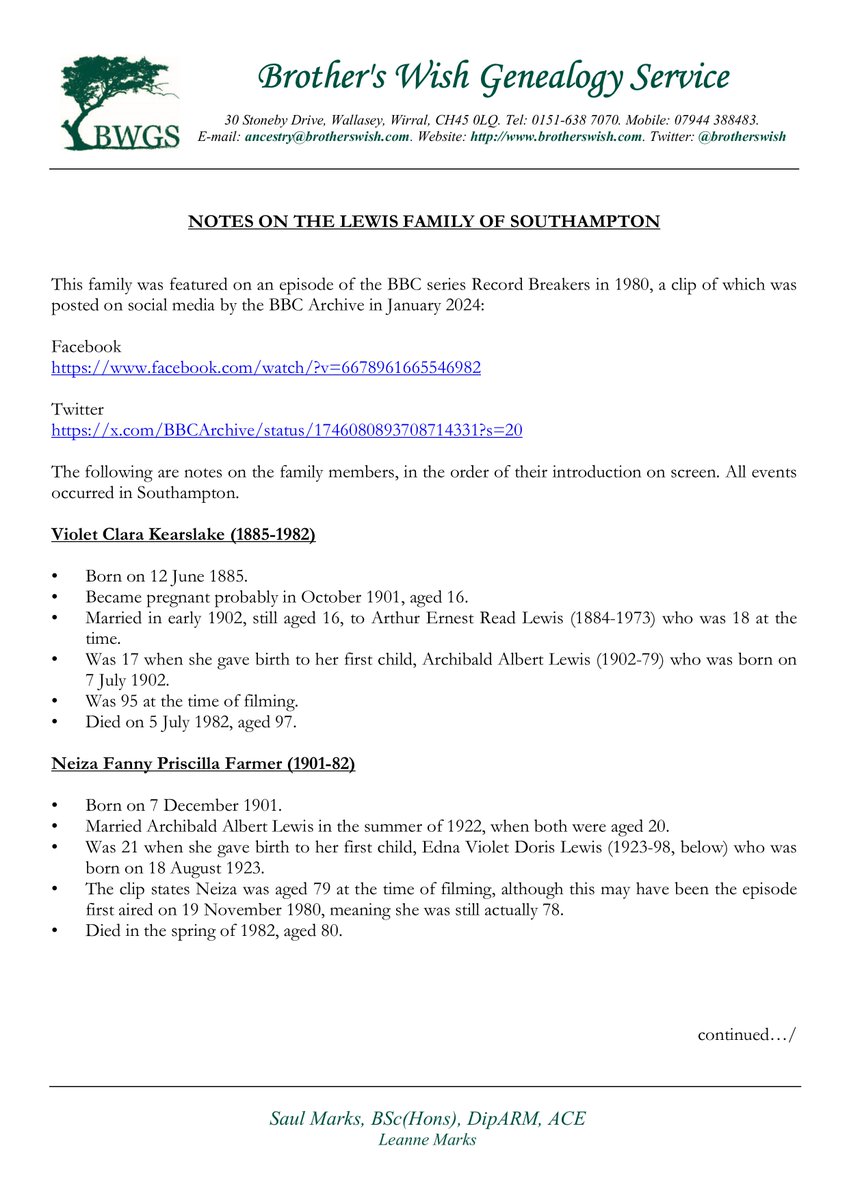 brotherswish's tweet photo. This video from @BBCArchive has been doing the rounds in recent days, so we had a little look into this incredible family. Here's a summary of the information in the programme &amp; a little bit more. #genealogy #Southampton #RecordBreakers https://t.co/wtW2eGD4ja
