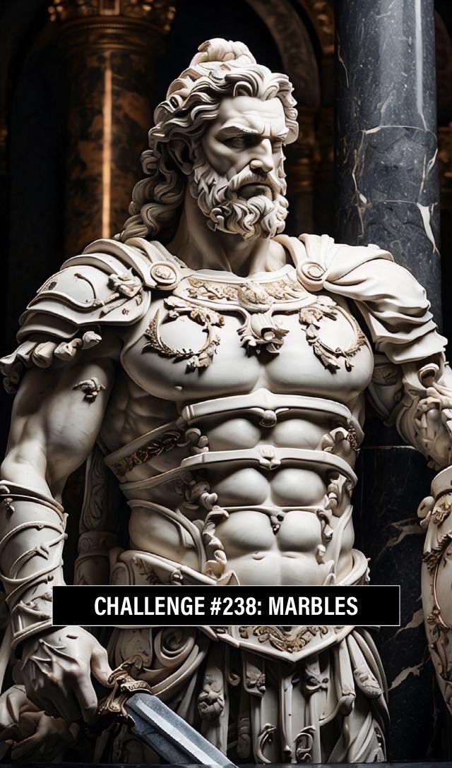 The_DailyAi's tweet photo. PROMPT CHALLENGE  #238: MARBLE

Feel free to unleash your creativity and interpret the phrase using any A.I. platform . 

Show us your imaginative creations.

-HAVE FUN.
-I'll retweet my favourite entries.
-Don't forget to show your appreciation by liking your favorite submission.

Image Created by IACreative/leonardoai