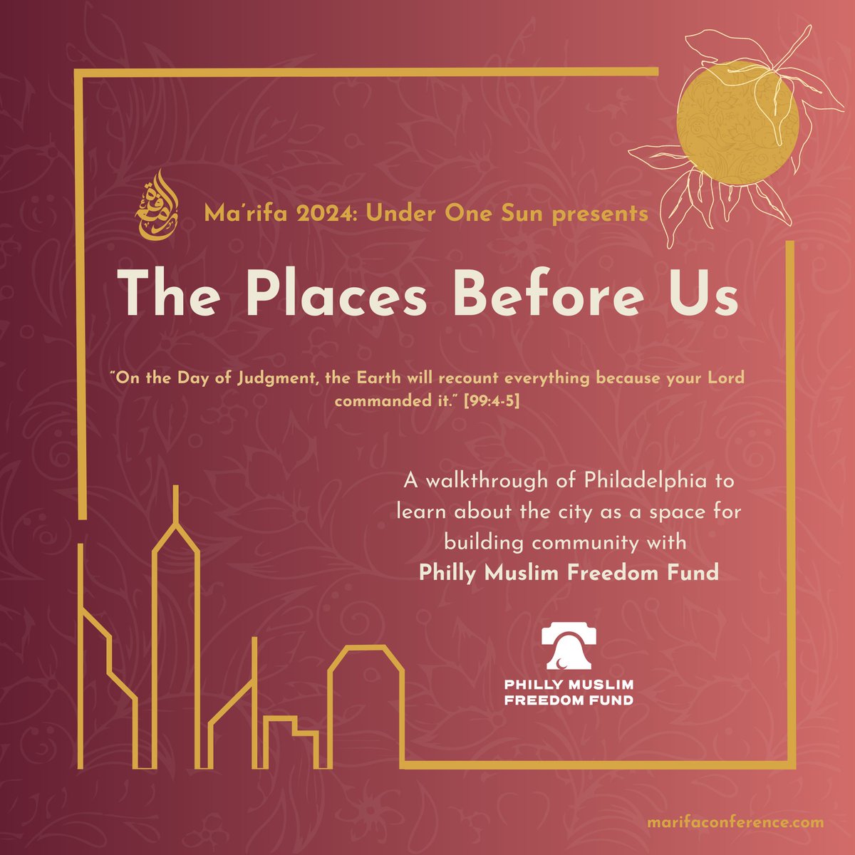 MarifaPrograms's tweet image. “On the Day of Judgment, the Earth will recount everything because your Lord commanded it.” Qur’an 99:4-5

Explore the city as a space for community building through our walking tour of West Philadelphia led by the Philly Muslim Freedom Fund.