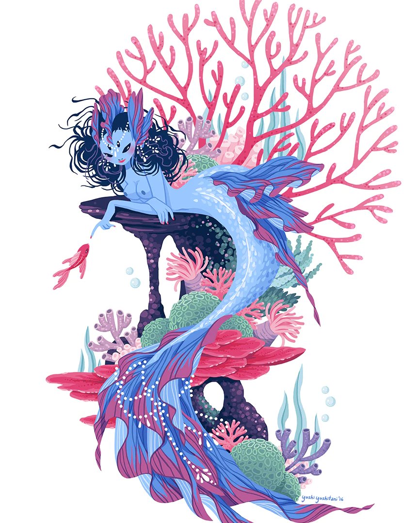 yoshisquared's tweet image. Chill mermaid vibes to get us through the rest of the week! ✨🧜

This is the 2016 version of Water, my ongoing art challenge where I revisit the same piece every few years or so. It's a great way to see how much my style has changed 🧵