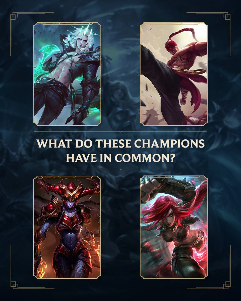 LeagueOfLegends's tweet photo. four champions. Guess their connection: https://t.co/NqiBCflfbw