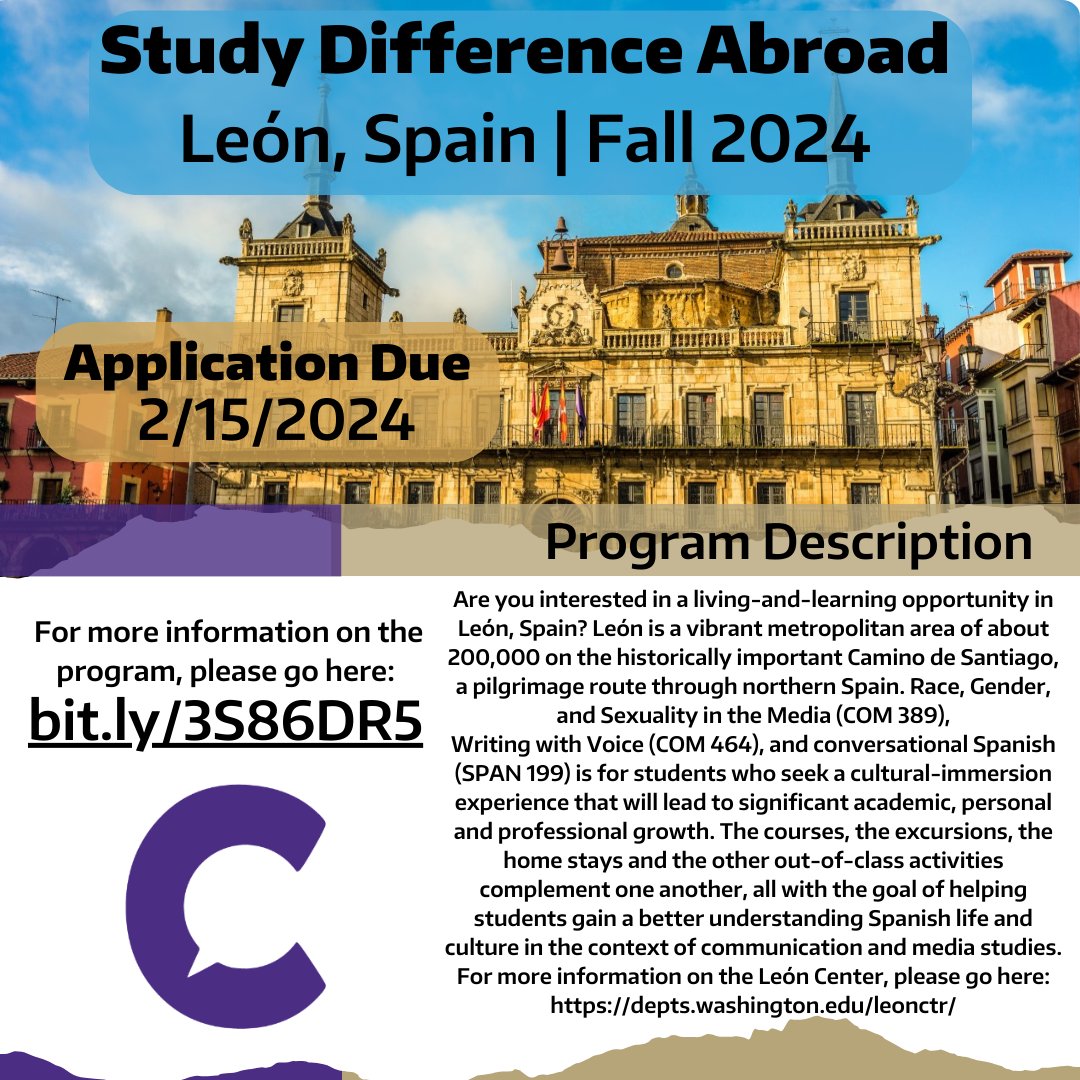 aoutah's tweet photo. Hey, @UWComm students, just a reminder to check out and apply for our study abroad program for Fall 2024.  Info on classes, costs, upcoming info sessions and more at https://t.co/JhUvvjc5Tj And it's not just for Comm students! All @UW students welcome. https://t.co/8ncclJdAn4