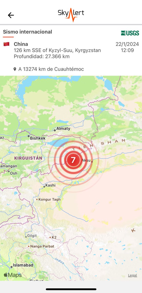 SkyAlertMx's tweet photo. #ÚltimaHora - Sismo magnitud 7.0 (USGS) en los límites de Kirguistán - China.

•Intensidades severas. 
•Alta probabilidad de daños en comunidades próximas al epicentro. https://t.co/297SMq8dur