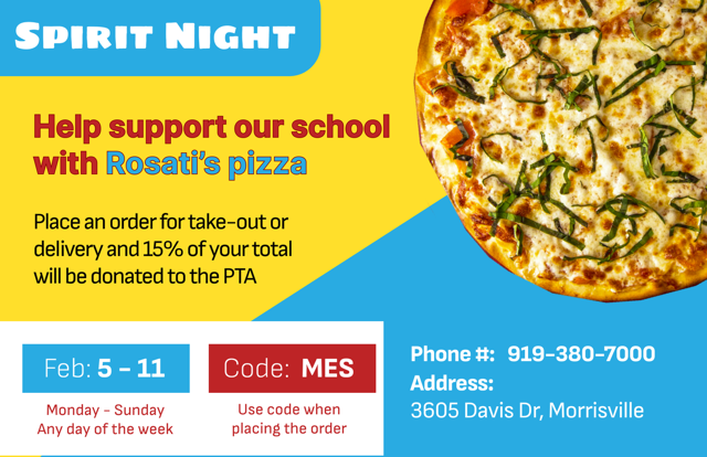 🍕🏈 Join us for a Super Bowl Week Pizza Fundraiser @ Rosati's to support Morrisville Elementary! 🏈🍕Each slice contributes to Morrisville Elementary's PTA initiatives. Let's come together, share the love of pizza, and support education!🍕Mark your calendars...more info below.👇