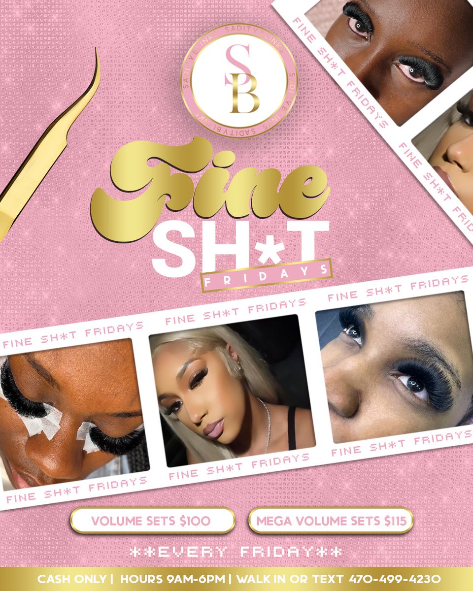 sadityblinks's tweet image. 🎥FINE SH*T FRIDAYS, Every FRIDAY

🩷Walk-Ins Are Welcomed 
🩷NO DEPOSIT NEEDED 
🩷 9AM-6PM (first come, first serve) 
📍844 RALPH DAVID ABERNATHY📍
SUITE C4

#atllashspecials #buckheadlashesatl #atlantalashtech