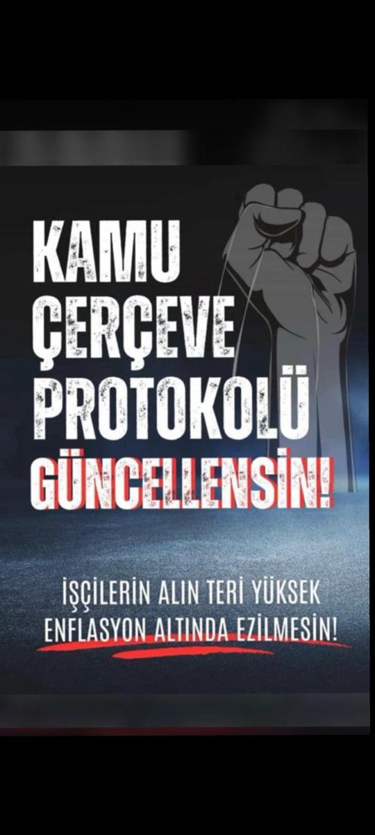 Tüm sözleşmeler kamu işçisinde
1 ocaktan geçerli olmak üzere ek Protokol ile düzeltilmeli
Ek zam 
Refah payı uygulanmalı.

İŞÇİ ÜVEY EVLAT DEĞİLDİR.
<a href="/RTErdogan/">Recep Tayyip Erdoğan</a> 
<a href="/turkiskonf/">TÜRK-İŞ</a> 
<a href="/isikhanvedat/">Prof. Dr. Vedat Işıkhan</a> 
<a href="/hakiskonf/">HAKİŞ KONFEDERASYONU</a>
#Kamuişçisi