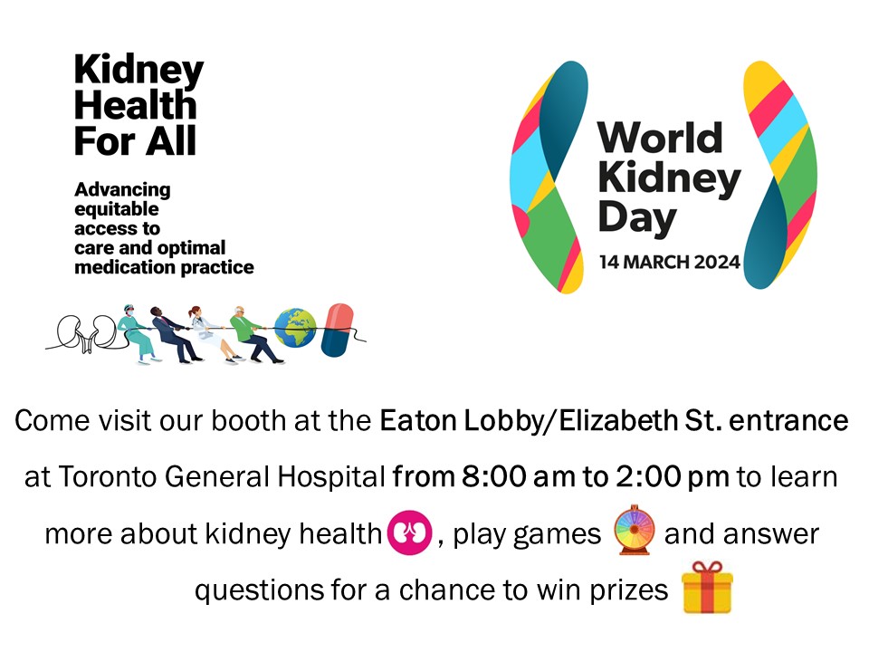 WKDatUHN (@wkdatuhn) on Twitter photo Come join us at Toronto General Hospital for World Kidney Day on March 14th. #WorldKidneyDay
#UHN_WorldKidneyDay <a href="/UHN/">University Health Network</a> <a href="/UHNTransplant/">Ajmera Transplant Centre UHN</a> <a href="/GiveLifeUHN/">Centre for Living Organ Donation at UHN</a> Come join us at Toronto General Hospital for World Kidney Day on March 14th. #WorldKidneyDay
#UHN_WorldKidneyDay <a href="/UHN/">University Health Network</a> <a href="/UHNTransplant/">Ajmera Transplant Centre UHN</a> <a href="/GiveLifeUHN/">Centre for Living Organ Donation at UHN</a>