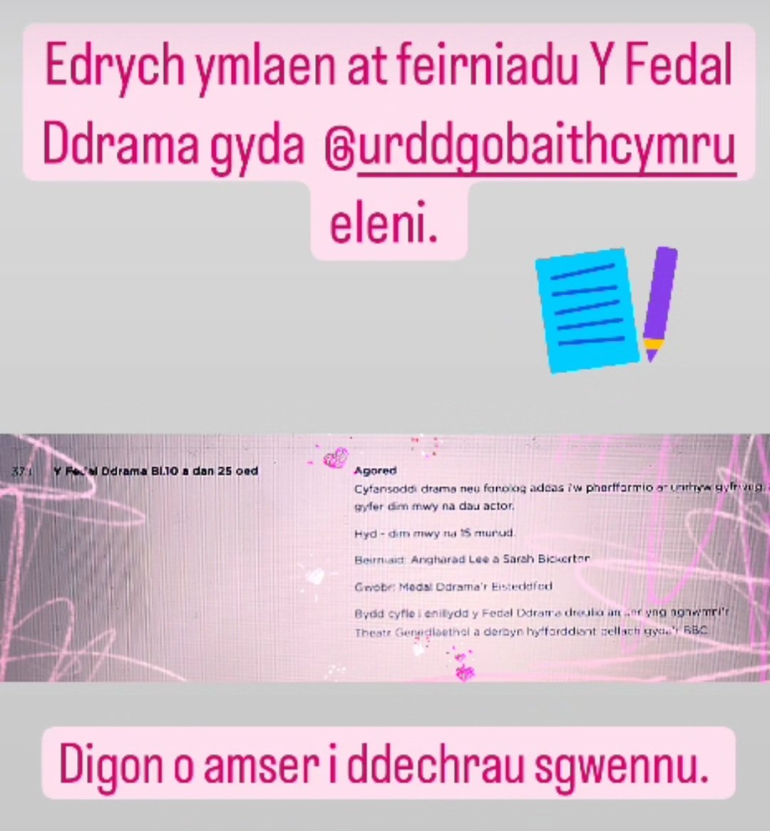 AngharadLee's tweet photo. Sgwennwyr ifanc Cymru.
Dechreuwch sgwennu.
Cyfle hyfryd fan hyn unwaith eto gyda @Urdd
Edrych ymlaen yn fawr at ddarllen eich gwaith chi.
#Theatr #SgwennuNewydd #Sgript https://t.co/mOpYmOtdn8
