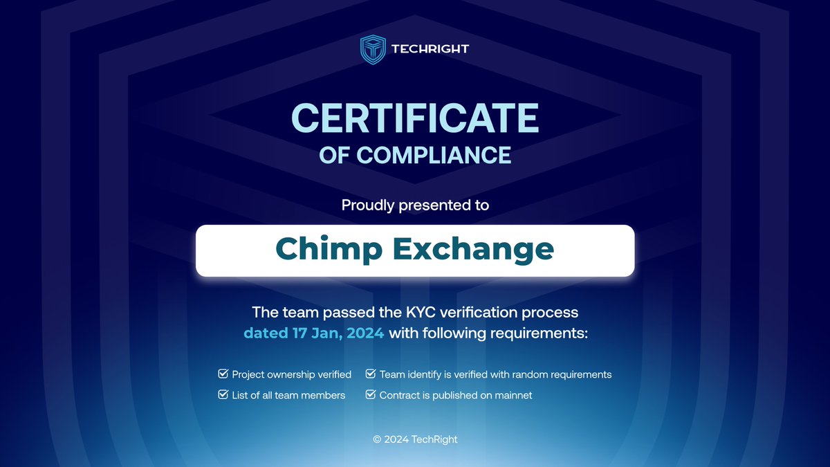 TechRightio's tweet photo. KYC completed for @ChimpExchange ✅
As a native DEX & Launchpad on LINEA, the Chimp Ecosystem provides you with every tool you need to succeed in DEFI.
Check it out on #TechRight page👇
✅KYC: https://t.co/G1wPCbRy4E https://t.co/0z3UaLQVpm