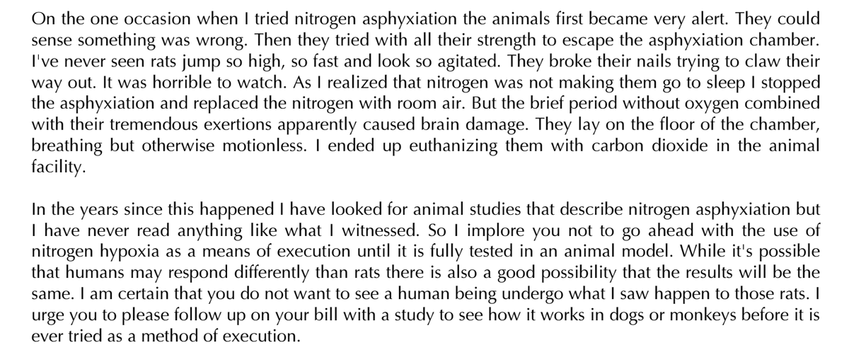 MauriceChammah's tweet photo. This is horrifying to read. 

A Stanford anesthesiologist wrote in with this description of what rats did when subjected to nitrogen gas, as death row prisoner Kenneth Smith will be on Thursday, for the first time in history. https://t.co/vhj2FAsO0Y