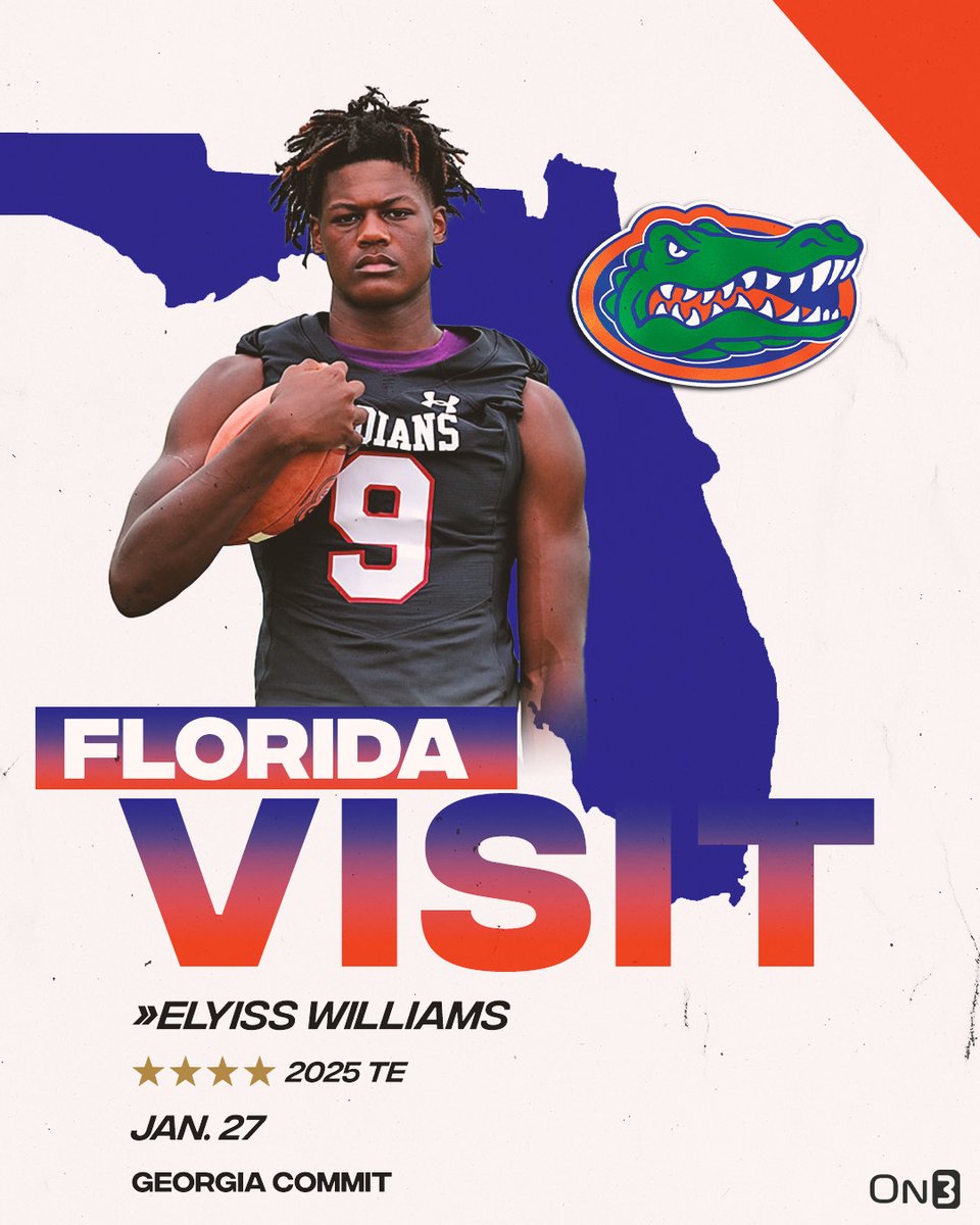 Elite 2025 Georgia TE commit Elyiss Williams is expected to visit Florida this weekend, according to @Corey_Bender🐊 Williams ranks No. 13 NATL. (No. 1 TE) in the 2025 On300‼️ Read: on3.com/teams/florida-…