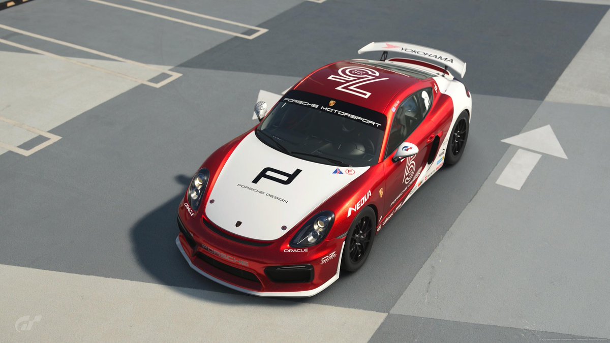 Rizla_Designs's tweet photo. May I present to you my first shared livery on @thegranturismo ! A concept @PorscheRaces 75 year anniversary on a Cayman GT4! https://t.co/JOggZUaQ4c