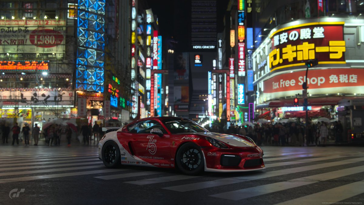 Rizla_Designs's tweet photo. May I present to you my first shared livery on @thegranturismo ! A concept @PorscheRaces 75 year anniversary on a Cayman GT4! https://t.co/JOggZUaQ4c