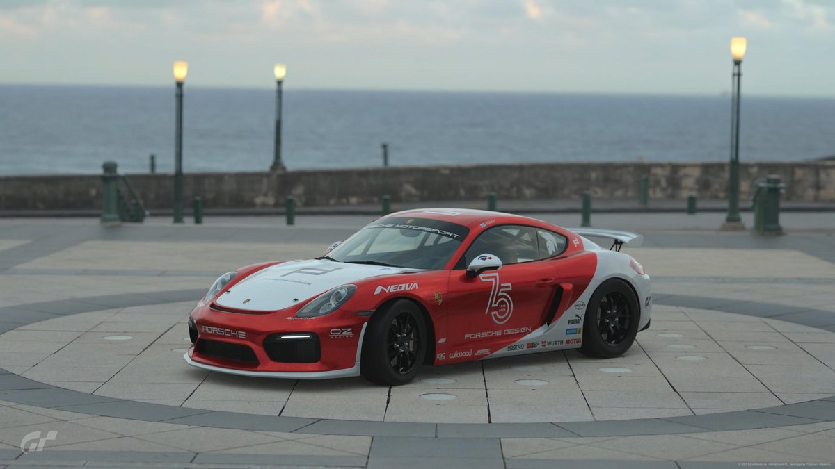 Rizla_Designs's tweet photo. May I present to you my first shared livery on @thegranturismo ! A concept @PorscheRaces 75 year anniversary on a Cayman GT4! https://t.co/JOggZUaQ4c