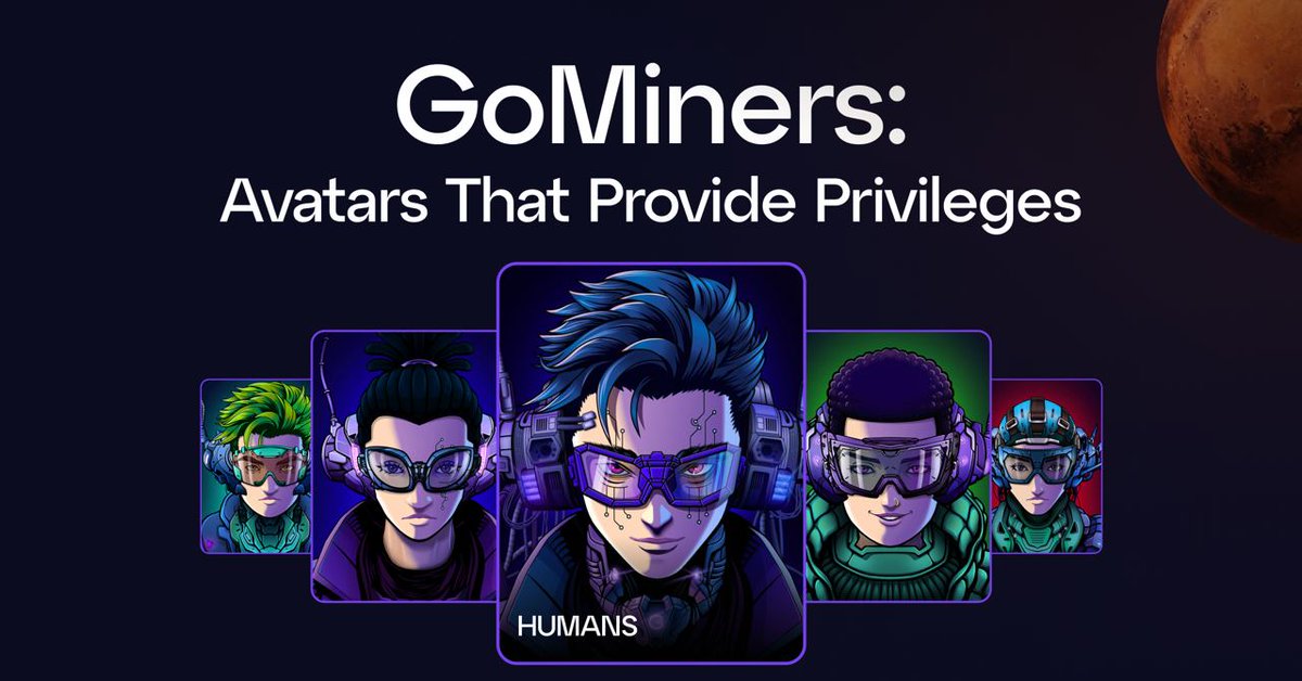 GoMining's tweet photo. ⌛️ There is very little time left before the event that we are all waiting for!

Avatars from the GoMiners Collection will be released tomorrow!

🤩 Each of you will be able to get a better look at the characters from the Humans series, but only a select few will have access keys in order to claim a favorite avatar.

🔑 We'd like to remind you that the first five owners of access keys were determined as a result of the drawing on January 17th.

It's time to tell you who else will get the opportunity to pick up a hero from the GoMiners Collection.

🟣 Tomorrow, our system will automatically issue access keys to users whose mining farm has reached LVL 10. It is the purchase of 5,000 TH/s that will give absolutely all NFT holders the opportunity to receive our rarest avatar.

🟣 In addition, a raffle of one access key among owners of NFT from The Greedy Machines collection will start tomorrow. The raffle will last all week, and the results will be announced on January 30th. The more of these digital miners you have, the higher your chances of winning.

🛒 Don't have any NFTs from our first collection yet, but want to participate in the raffle? Then go to the Secondary Market and purchase the necessary miner there.

Here's a brief reminder of what privileges the owners of GoMiners will receive:

1️⃣ Access to the pre-sale of functional collections;
2️⃣ Lifetime 5% discount on NFT from the primary market, as well as on all upgrades;
3️⃣ Welcome pack with NFT merch from GoMining;
4️⃣ Access to the private club GoMiners with insider information about the project, a personal manager, and offline events for other GoMiners avatar owners.

☑️ In addition, each individual series of GoMiners will have its own special superpowers.

🦾 The very first series, Humans, has a superpower called Automated Service, meaning that the owner of such an avatar will never have to log into the game again to click on the Service button and save a discount. Their hero will do it. At the same time, the holder will never lose the discount and will always possess the maximum amount - 3%.

We will talk about the superpowers of every mini-collection of GoMiners before they are released.

You can read more information about GoMiners in our new article on Medium 👉 https://t.co/PcLC4Bkkq7

#GoMining #GoMiners #Avatar