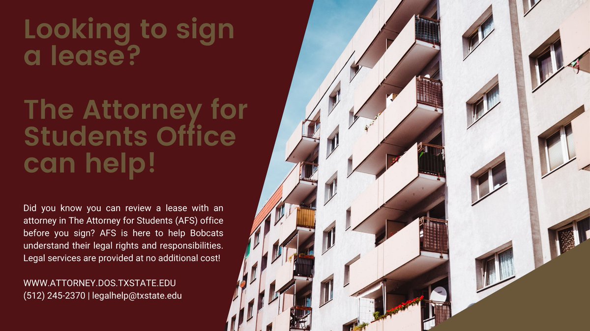 Bobcats need a lease reviewed? Schedule a legal consultation with AFS by calling 512.245.2370.