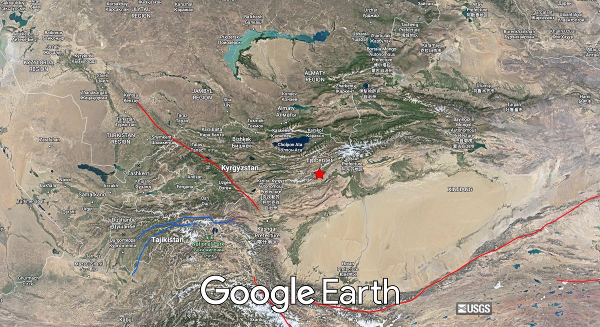 #Kyrgyzstan🇰🇬: A major #earthquake of mag. Mww=7.0, was registered at 126KM SSE of #KyzylSuu, oblast of #IssykKul. Depth: 27,4 KM. More info:on.doi.gov/3SbfelO Did you feel this earthquake?, tell us! #EQVT,#地震,#жер_титирөө,#zilzila,#жер_сілкінісі,#Землетрясение,#terremoto.