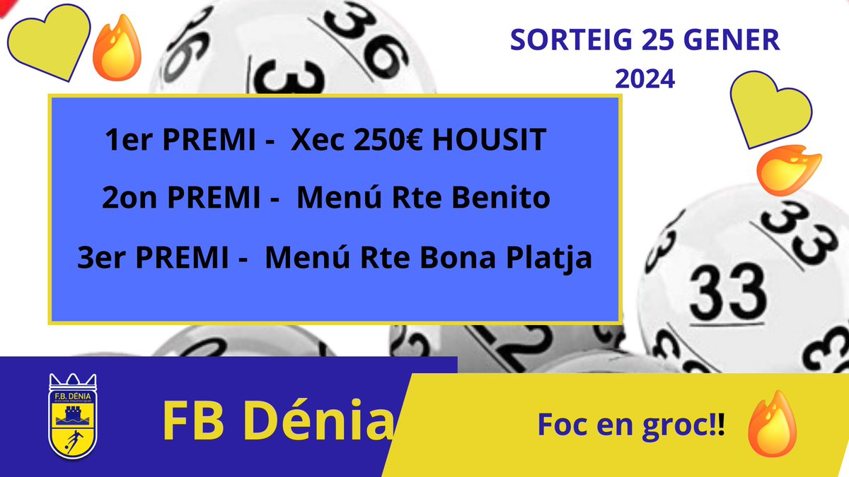 FUTBOLBASEDENIA's tweet photo. 👉Próxim sorteig de FAN CLUB, el proper 25 de gener. Ja tens el teu carnet???
------------------------
👉 Próximo sorteo de FAN CLUB, el próximo 25 de enero. ¿Ya tienes tu carnet?

Foc en groc!🔥💛⚽ https://t.co/hHmfwkliMG