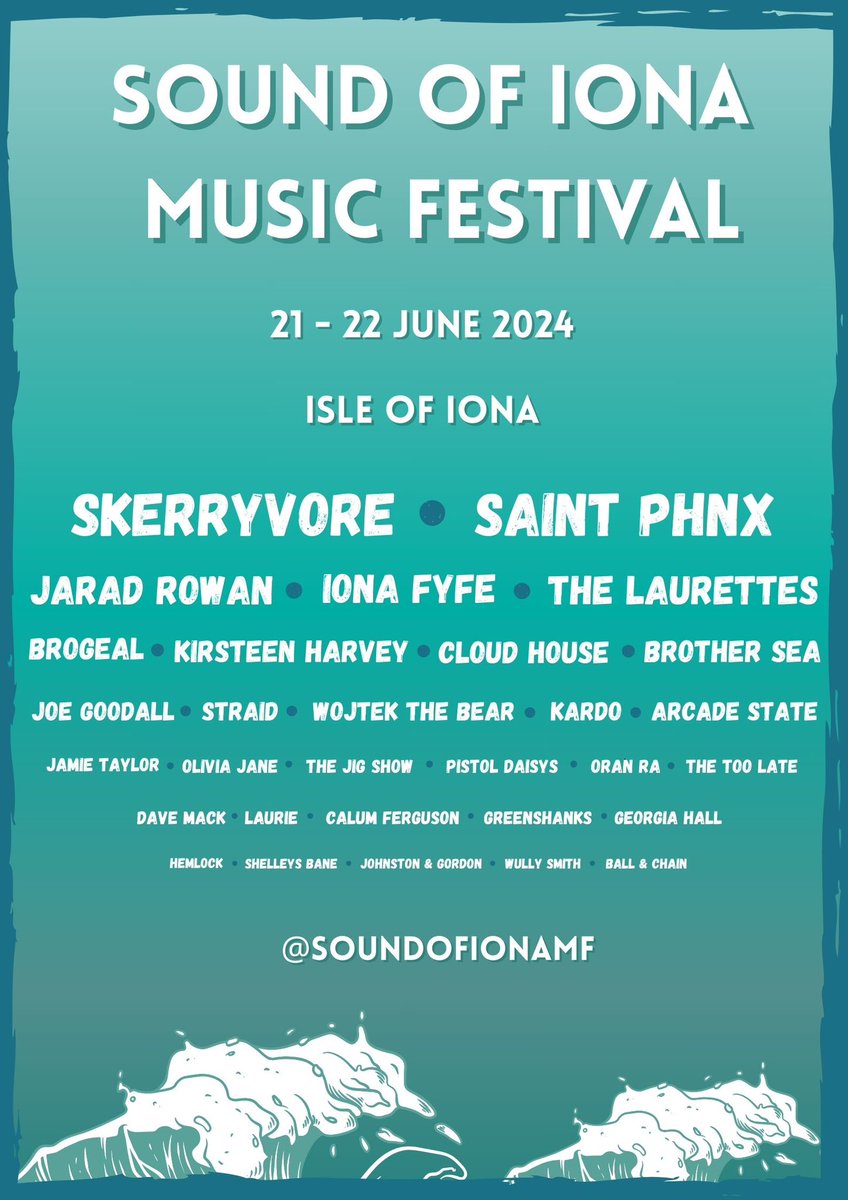 Sound of Iona Music Festival (@soundofionamf) on Twitter photo ANNOUNCING:
Our Friday night headliner the incredible <a href="/saintphnx/">𝐒𝐀𝐈𝐍𝐓 𝐏𝐇𝐍𝐗</a>
along with two amazing new acts <a href="/thelaurettes/">The Laurettes</a> and <a href="/thetoolateband/">The Too Late</a>
Can’t wait to see you all there 🤩 Ticket link in bio!!
#SOIMF #SoundofIonaMusicFestival #IsleofIona #Scotland #Music #Festival #Folk #Indie ANNOUNCING:
Our Friday night headliner the incredible <a href="/saintphnx/">𝐒𝐀𝐈𝐍𝐓 𝐏𝐇𝐍𝐗</a>
along with two amazing new acts <a href="/thelaurettes/">The Laurettes</a> and <a href="/thetoolateband/">The Too Late</a>
Can’t wait to see you all there 🤩 Ticket link in bio!!
#SOIMF #SoundofIonaMusicFestival #IsleofIona #Scotland #Music #Festival #Folk #Indie