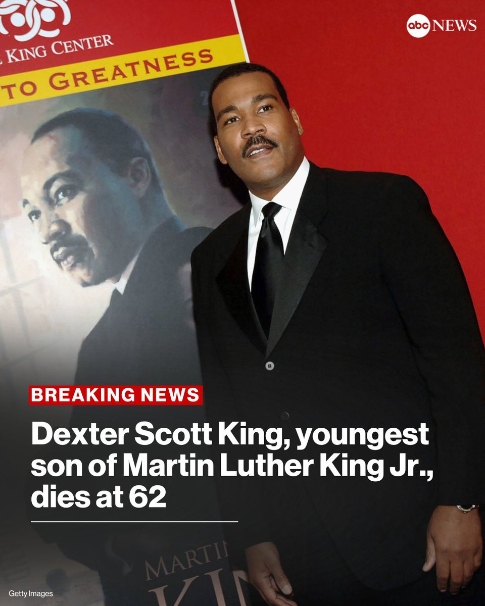 BREAKING: Dexter King, the youngest son of civil rights icon Martin Luther King Jr., died Monday from prostate cancer, according to The King Center. He was 62. trib.al/KC1DDUU