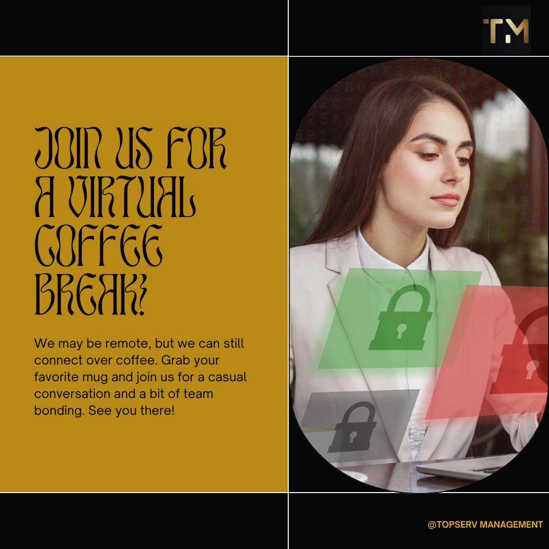 TopservMgmt's tweet photo. Topserv's Virtual Coffee Break ☕: Grab your favorite mug and join us for a virtual coffee break! Share a pic of your coffee setup and let's connect over a cup of joe. #CoffeeBreak #VirtualConnection https://t.co/riqBnetvMJ