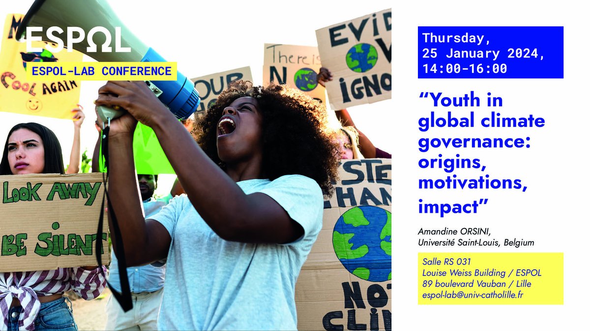 Come listen to <a href="/amandine_orsini/">Orsini Amandine</a> (@uclouvainslbxl) about #Youth involvement with international climate negotiations &amp; #governance. 

Who are they? 
What are their motivations? 
What impact?

🗓️ Thu, 25 Jan 2024
🕒 14:00-16:00
📍 Room RS 031

Registration👉tinyurl.com/394ybyes