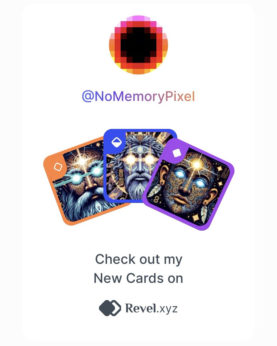 NoMemoryPixel's tweet photo. 👁️The Creators👁️
New Cards on @RevelXyz 
Check out this pack  https://t.co/MmlFUJP5Ag https://t.co/K2JNhJ75n2