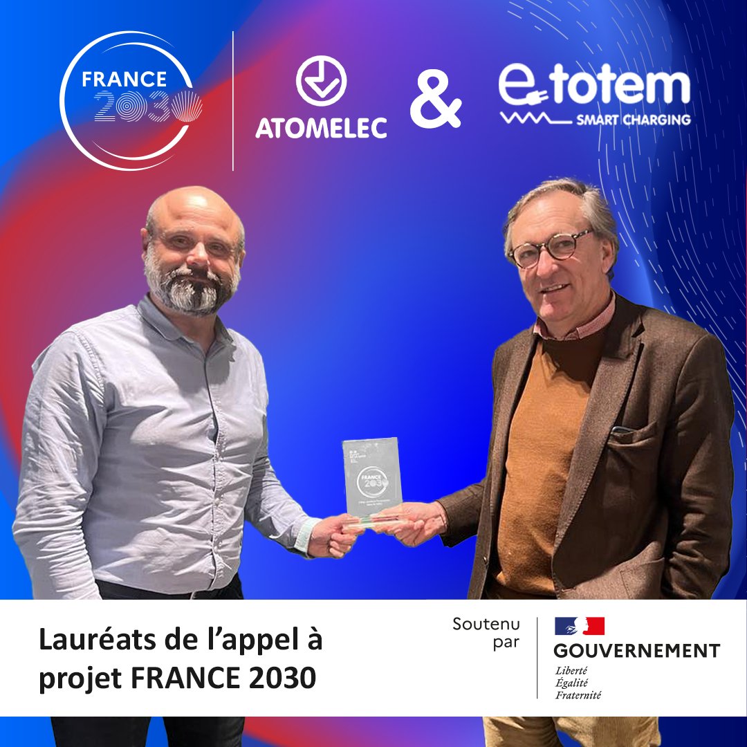 eTotem3's tweet photo. 🚀@ATOMELEC & e-Totem, Lauréats de l'appel à projet #FRANCE 2030 ! Notre collaboration vise à introduire des innovations majeures dans le domaine de la mobilité électrique. #Investissements #Innovation #MadeInFrance #France2030 #Atomelec #ETotem #Croissance https://t.co/qjqH3DM3pw