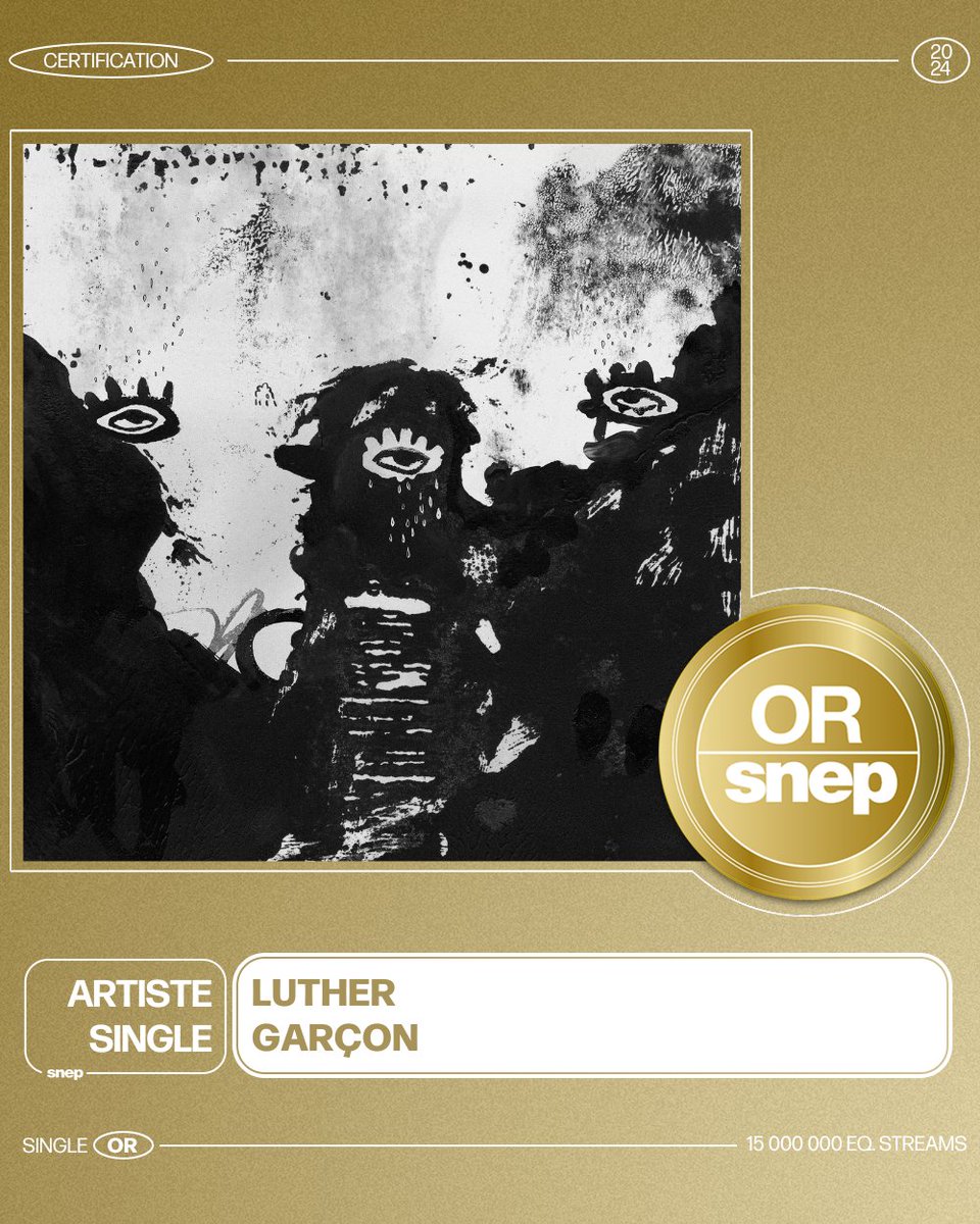 snep's tweet photo. Le titre « Garçon » de Luther est certifié Single Or ! 📀

15 000 000 équivalents streams 🎧

Bravo ! 👏 https://t.co/20qN1qpKy1